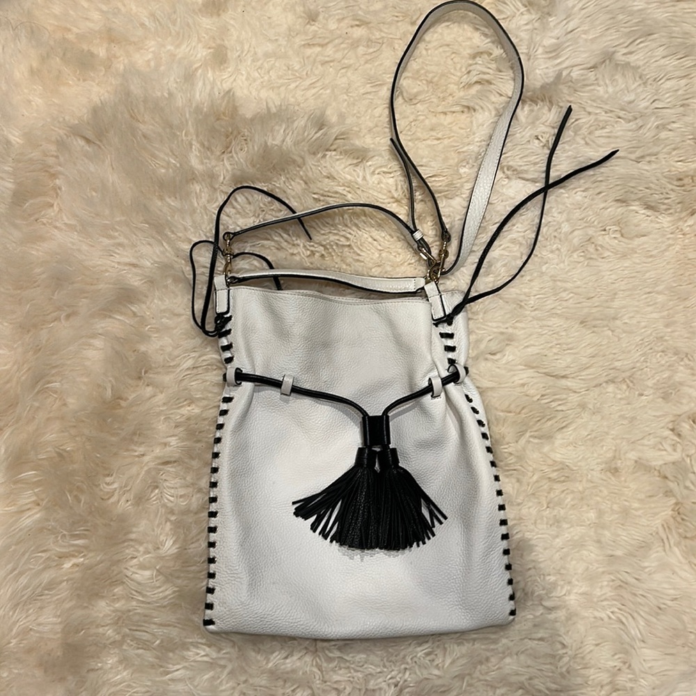 Rebecca Minkoff black/white crossbody tassel bag. EUC
